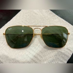 Ray-Ban Caravan XL (58-15) Gold w/ Green Lenses (Used)